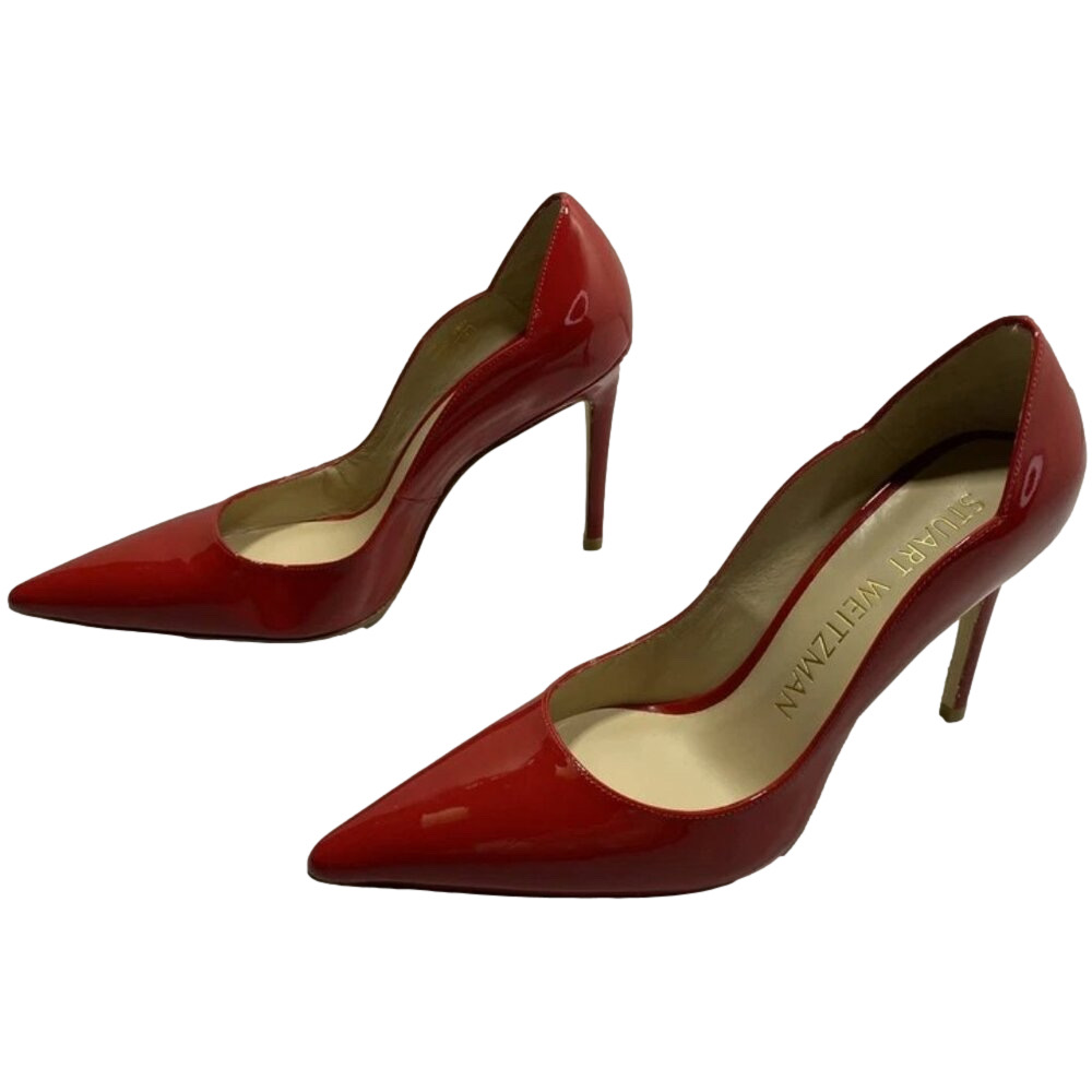 New Stuart Weitzman Women’s Power Pumps Red Patent Leather Size 8.5c Pointed Toe